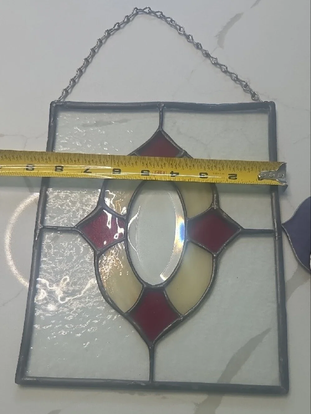 2 Handcrafted Stained Glass Hanging Wall Accents - Purple & Cream/red